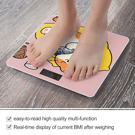 Fat Cat Printed Weight Scale Cute Bathroom Scale for Body Highly Accurate Digital Weighing Machine for People Compact LCD Display Scales with Sturdy Toughened Glass Scales