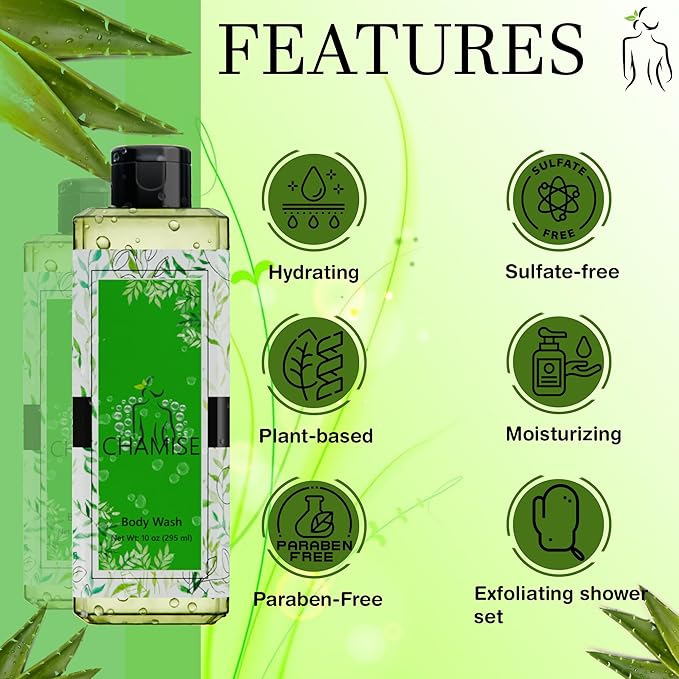 Plant-Based Body Wash with Mesh Sponge - Hydrating Sulfate &amp Paraben Free 10oz (Ralera)