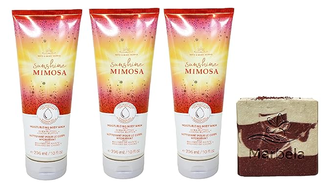 Bath &amp Body Works Sunshine Mimosa Moisturizing Body Wash 3 Pack with a Cherry On Top Bar Soap