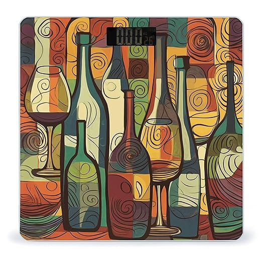 Wine Bottle Art Bathroom Scale Rounded Smart Scale for Body Weight Automatic Power On/Off Weight Scales Accurate Bathroom Digital Scales for Pet Home Bedroom Kitchen