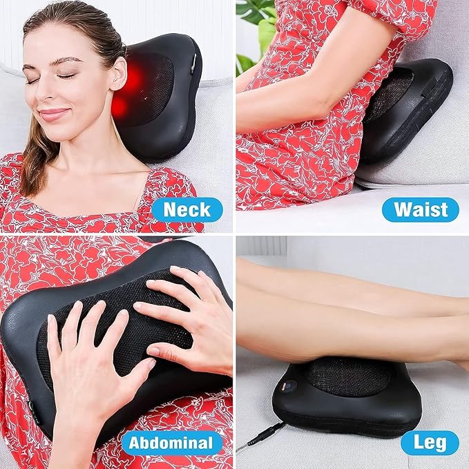 Scozza Shiatsu Neck and Back Massager with Heat Deep Tissue Electric Massage Pillow for Pain Relief Ideal for Shoulders Back Legs and Feet Perfect for Home Car Office and Gifts B