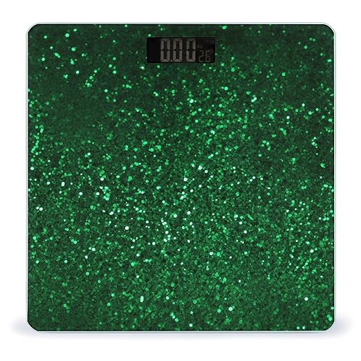 Green Sequin Sparkle Scale for Body Weight High Precision Digital Weight Scales with LCD Display Anti-Slip Sturdy Slim Tempered Glass Bathroom Scale for Home Use