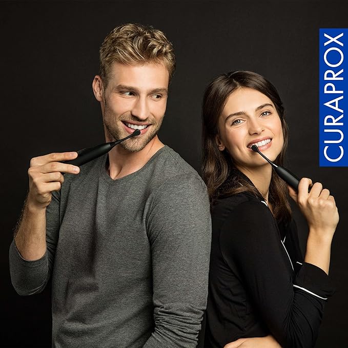 Curaprox Hydrosonic Brush Heads Black is White Carbon Duo – for Effective Plaque Removal &amp Whitening | Sonic Toothbrush Replacement Heads 2-Pack | Swiss Made