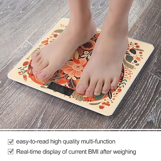 Folk Style Flowers Scale for Body Weight Smart Scales Digital Bathroom Scale High Precision Weighing Scales with Large Display Weighing Machine for People