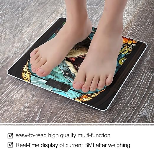 Glass Window Shark Megalodon Ocean Digital Bathroom Scale for Body Weight Lighted LCD Display Round Corner