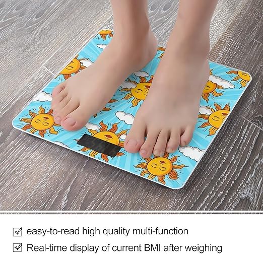 Automatic Switch Digital Bathroom Weighing Scale Smart Scale for Body Weight Hippie Boho Style Sun Art