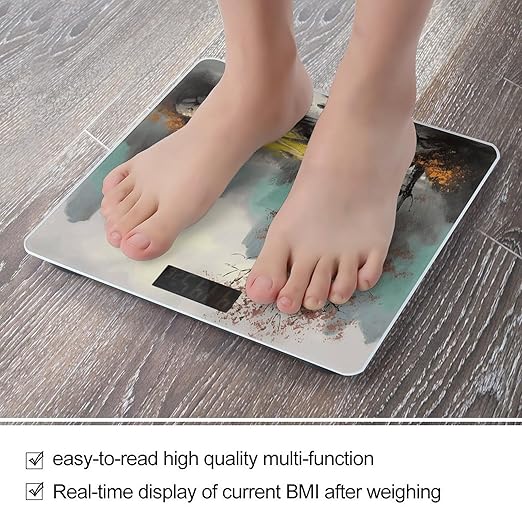 Landscape Painting Digital Bathroom Scale for Body Weight Weighing Scale with Backlit LCD Display High Precision Measurements &amp Measures Weight Up to 180kg