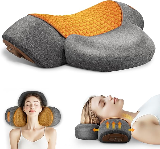 3-in-1 Rechargeable Neck Massager Pillow - Pillow Massage Neck Hump for Shoulder Pain Deep Tissue Pain Relief with Heating and Traction Function Hump Corrector for WomenGrey