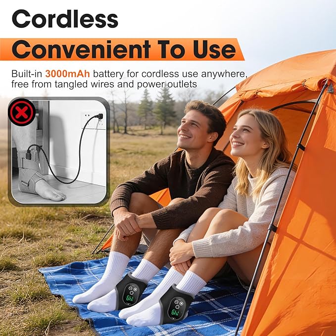 2PCS Cordless Ankle Heating Pads Foot and Ankle Massager with Heat Rechargeable Heated Foot Brace Wrap 3 Vibration and 4 Heating Modes