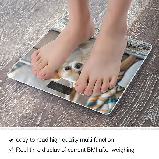 Cute Chihuahua Scale for Body Weight Accurate Digital Bathroom Scale Toughened Glass High Precision Scales Smart Weight Scales with Large LCD Backlight Display Weighing Machine