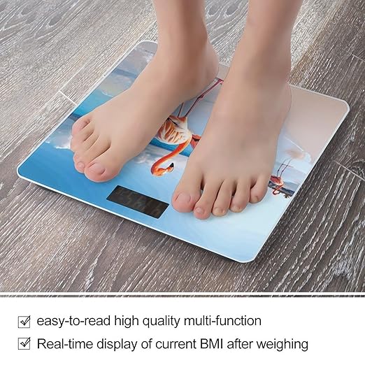Pink Flamingo on Beach Scale for Body Weight Highly Accurate Digital Bathroom Body Scale Digital Bathroom Scales for People Anti-Slip Large LCD Display Smart Scales