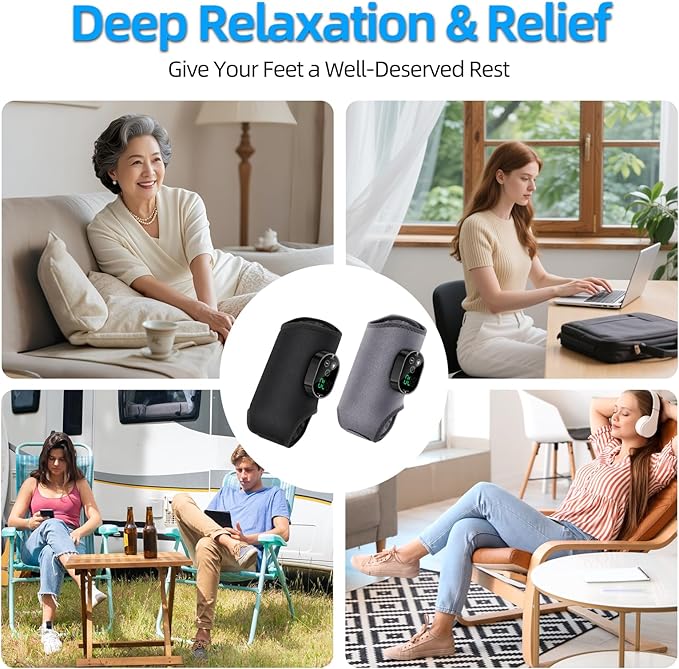Cordless Ankle Massager with Heat and Vibration – 3 Vibration Levels 6 Heat Settings Rechargeable Auto Shut-Off Portable Foot Massager for Home Office Travel (Grey)