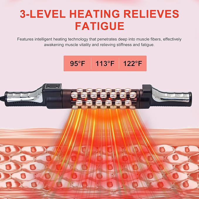 Elitzia Handheld Deep Tissue Massager with Heat - 3 Speed for Pain Relief Promotes Blood Circulation &amp Muscle Relaxation 3 Temp Settings (95°F/113°F/122°F) Body Massager ETDH010