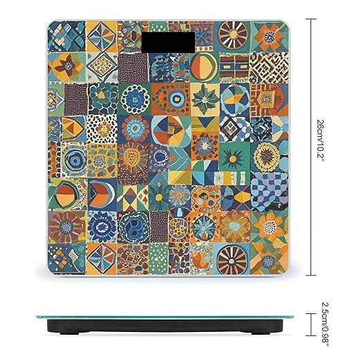 African Style Patchwork Scale for Body Weight Accurate Digital Bathroom Scale Toughened Glass High Precision Scales Smart Weight Scales with Large LCD Backlight Display Weighing Machine