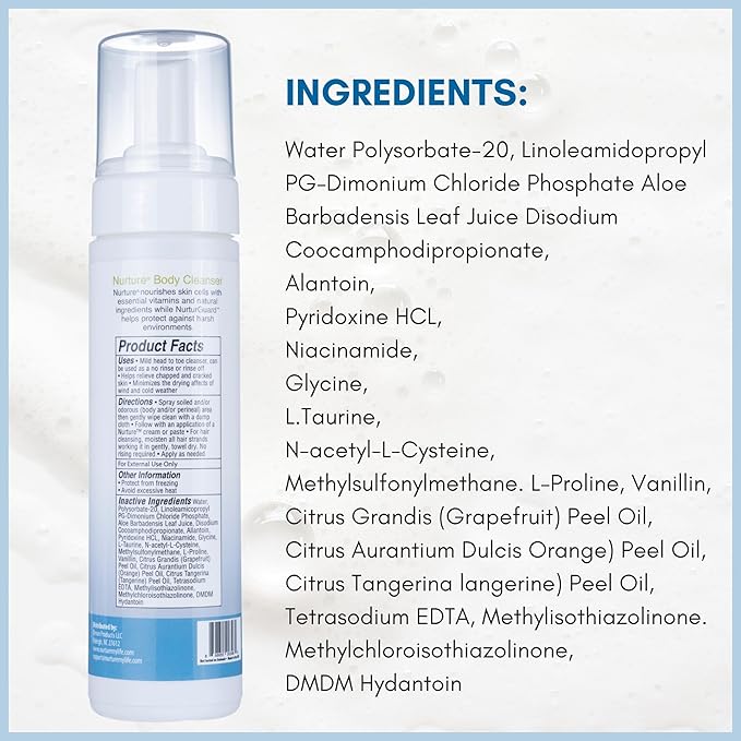 Nurture Rinse Free Waterless Foaming Cleanser | Women Camping Elderly &amp Hospital Care | Waterless Shower &amp Bath Wash w/Aloe for Sensitive Dry Skin