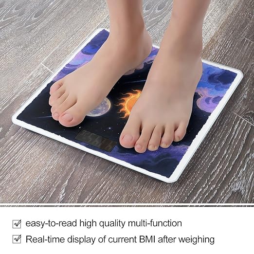 Orange Sun and Moon Weight Scale Large Digital Bathroom Scales with Bright LED Display Non Slip Digital Scale and Step On Fashion Weighing Machine for Body