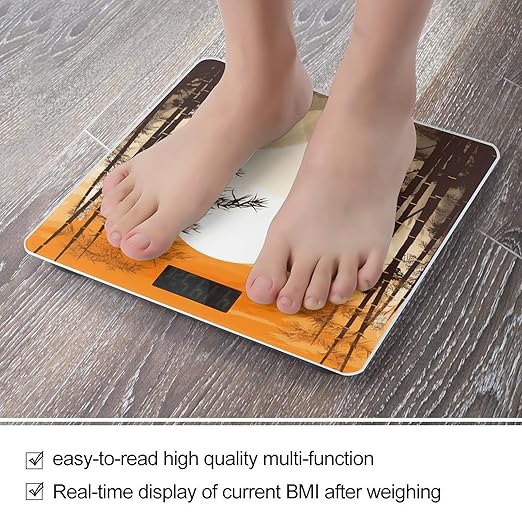 Japanese Bamboo Trees Sun Scale for Body Weight Highly Accurate Digital Bathroom Scale Sturdy Tempered Glass Weighing Scales with LCD Display Fashion Body Fat Smart Scales 400lb
