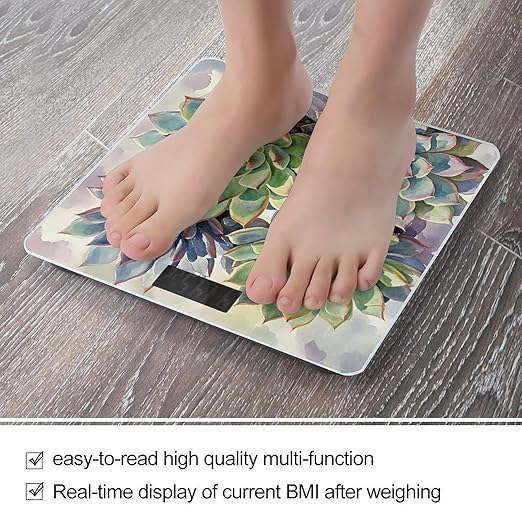 Green Plants Bathroom Scale for Body Weight Bathroom Weighing Scales with Back Lit LED Display Sturdy Tempered Glass Body Weight Bathroom Scale 400lb Weighing