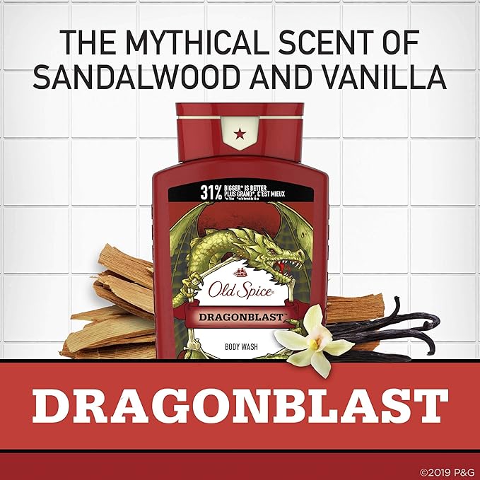 Old Spice Body Wash for Men Wild Collection Dragonblast Scent 21 Fl Oz Red (Pack Of 4)