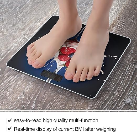 Fruit in Spoon Bathroom Scale for Body Weight Bathroom Weighing Scale with Backlit LCD Display Highly Accurate Measures Weight Up to 180kg