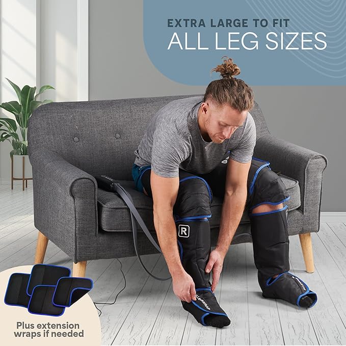 LifePro Leg Massager for Circulation and Pain Relief -Certified Leg Compression Massage Boots with Heat Foot and Calf Massage Recovery Machine with 5 Modes and 2 Extension Wraps