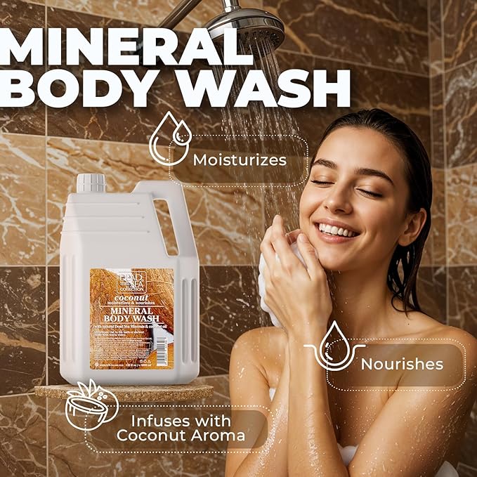 Dead Sea Collection Coconut Body Wash Refill for Women and Men – Bulk Size with Dead Sea Minerals and Coconut Oil – Cleanses and Moisturizes Skin (128 fl. oz)