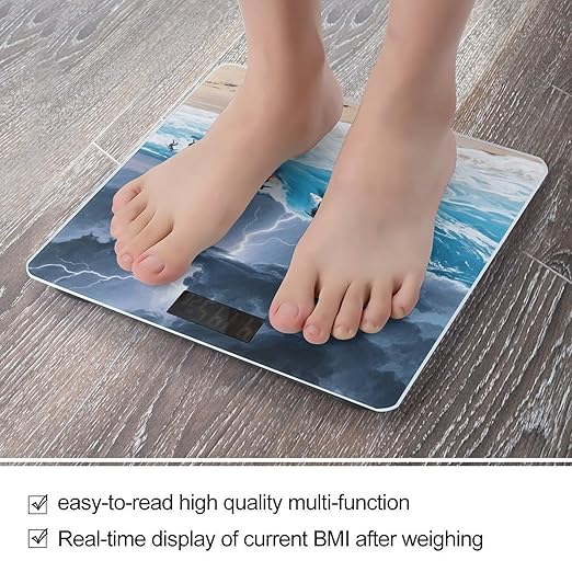 Ocean Beach Weight Scale Large Digital Bathroom Scales with Bright LED Display Non Slip Digital Scale and Step On Fashion Weighing Machine for Body