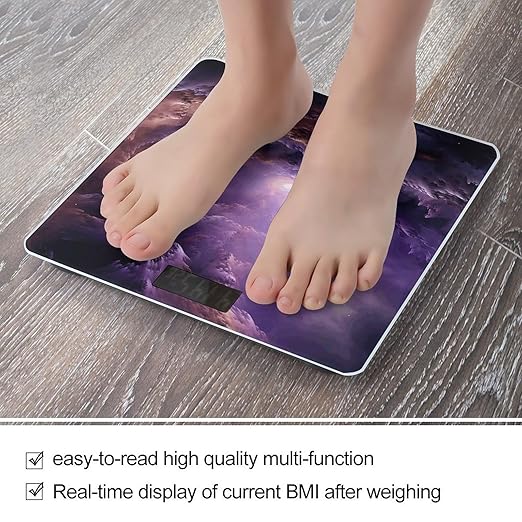 Purple Galaxy Scale for Body Weight Anti-Slip Tempered Glass Digital Bathroom Scales Clear LCD Display Weighing Scale Safe Rounded Corners Smart Scales