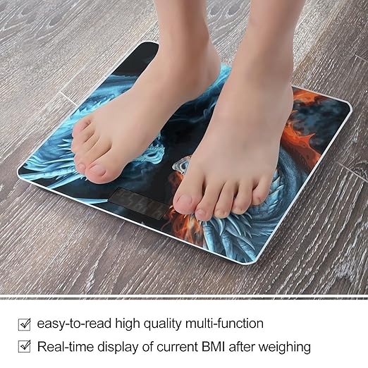 Ice and Fire Dragons Bathroom Scale Automatic Power On/Off Body Scales LCD Backlight Display Square Digital Scale Rounded Corners Bathroom Scales for Home Bedrooms