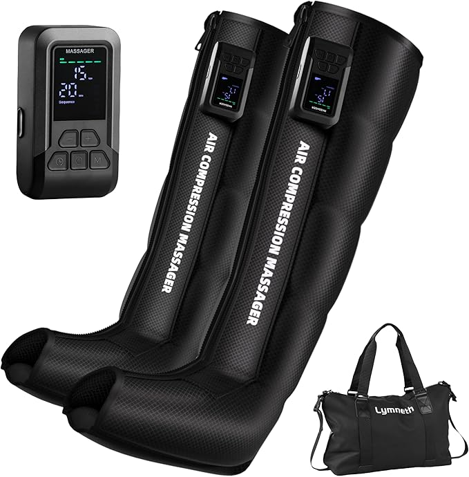 Professional Air Compression Leg Massager for Circulation and Pain Relief Cordless Full Leg Recovery Boots with Dual Controllers Sequential Compression Therapy Machine - Pair L