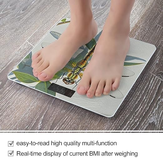 Hand Painted Dragonfly Scale for Body Weight Digital Bathroom Scale Toughened Glass High Precision Scales for Body Weight with Large LCD Backlight Display Weight Scales
