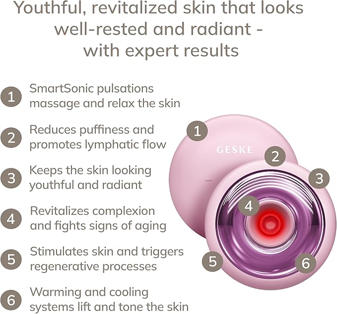 GESKE SmartAppGuided™ Sonic Cool &amp Warm Face &amp Body Massager | 9 in 1 | Electric Massager | Face &amp Body | Battery-Free Cooling &amp Warming | Firms Relaxes &amp De-Puffs Skin | with Sma