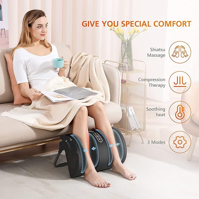 Snailax Foot Massager with Heat Shiatsu Feet and Calf Massager Machine for Plantar Fasciitis Neuropathy Improve Circulation Foot Leg Massager Gifts(Without Remote Control)