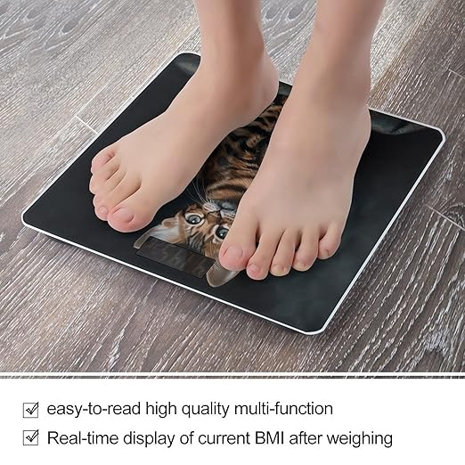 Bengal Cat Bathroom Scale Large LCD Backlight Display Digital Scale Rounded Corners Body Scales Automatic Power On/Off Bathroom Scales for Home Bedrooms