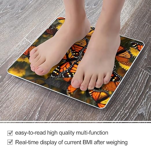 Monarch Butterflies Scale for Body Weight Sturdy Tempered Glass Weighing Scales with LCD Display Accurate Digital Bathroom Scale Convenient Body Fat Smart Scales Easy Read
