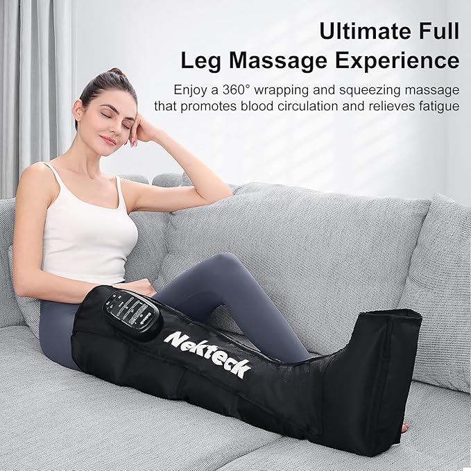 Nekteck Cordless Leg Compression Massager Rechargeable Massage Tools for Circulation and Pain Relief Portable Full Leg Boots Gifts for Mom Dad Men Women Single Unit