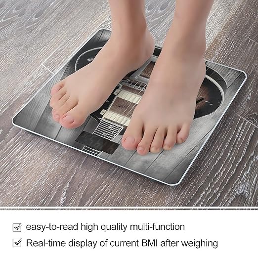 Vintage Guitar Scale for Body Weight Highly Accurate Digital Bathroom Scale Sturdy Tempered Glass Weighing Scales with LCD Display Fashion Body Fat Smart Scales 400lb