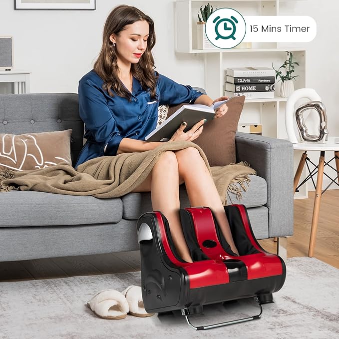 MEDIMALL Foot and Calf Massager Electric Foot Massager with Smooth Heating &amp Vibrate Function Adjustable Tilt and Washable Sleeves Perfect for Relaxation and Pain Relief up to US Size 9.5 (Red