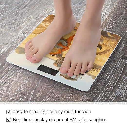 Orange Frog Playing Banjo Weight Scale Large Digital Bathroom Scales with Bright LED Display Non Slip Digital Scale and Step On Fashion Weighing Machine for Body