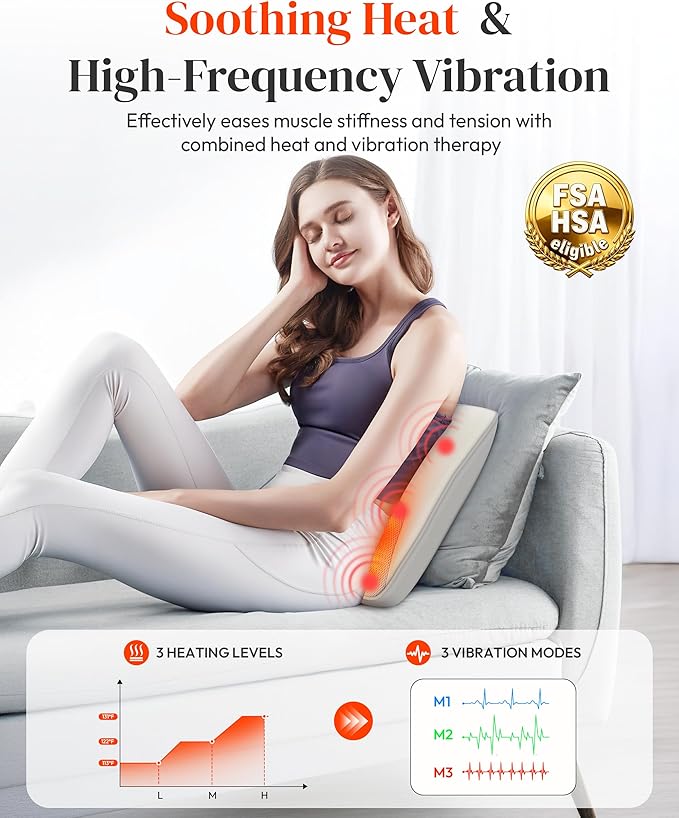 Shiatsu Back and Neck Massager with Heat FSA Eligible HSA Deep Tissue Back Massager for Pain Relief Massage Pillow with Vibration for Neck Shoulder