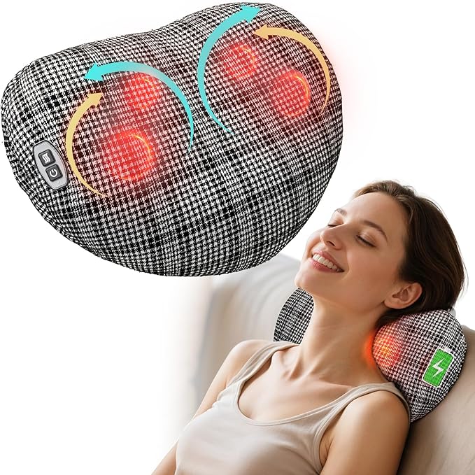 Back Massager for Pain Relief Birthday Day Gifts for Women Men FSA Eligible HSA Cordless 120min Neck and Back Massager Plush Skin-Friendly Kneading Massage Pillow for Full Body Relaxation