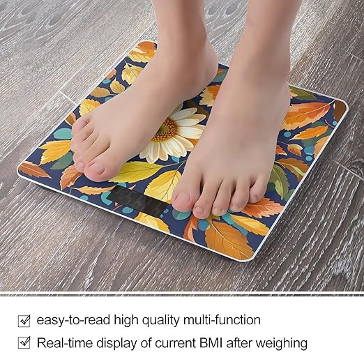 Leaves and Flowers Scale for Body Weight Digital Bathroom Scale Accurate Smart Weight Scales with Large Display Weighing Machine High Precision Scales