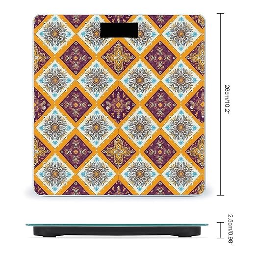Energy Saving Scale Bathroom Weighing Scale Smart Scale for Body Weight Digital Vintage Mandala Tile Pattern