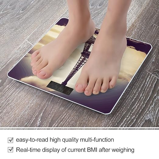 Eiffel Tower Love Paris Scale for Body Weight Sturdy Tempered Glass Weighing Scales with LCD Display Accurate Digital Bathroom Scale Convenient Body Fat Smart Scales 400lb