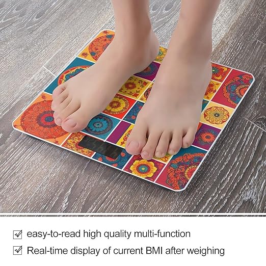 Smart Scale for Body Weight Digital Bathroom Weighing Scale Energy Saving Scale Vintage Oriental Mandala