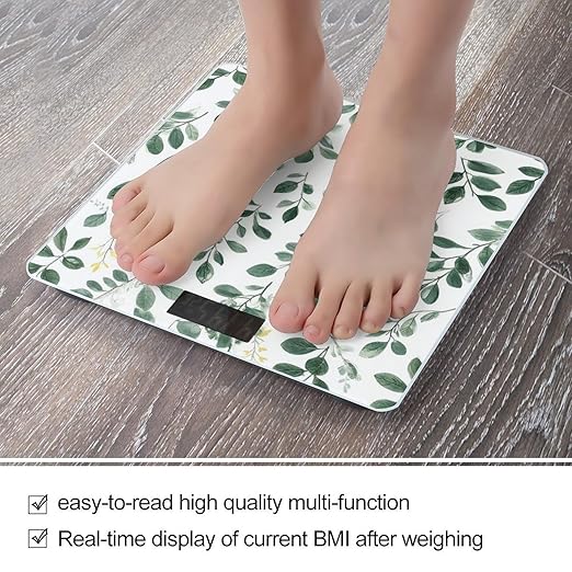 Smart Scale for Body Weight Digital Bathroom Weighing Scale Energy Saving Scale Watercolor Sage Green Leaf