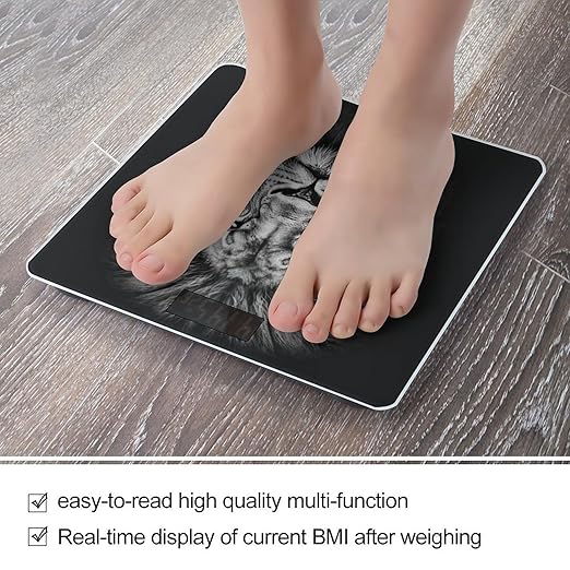 Black and White Lion Head Bathroom Scale Automatic Power On/Off Body Scales LCD Backlight Display Square Digital Scale Rounded Corners Bathroom Scales for Home Bedrooms