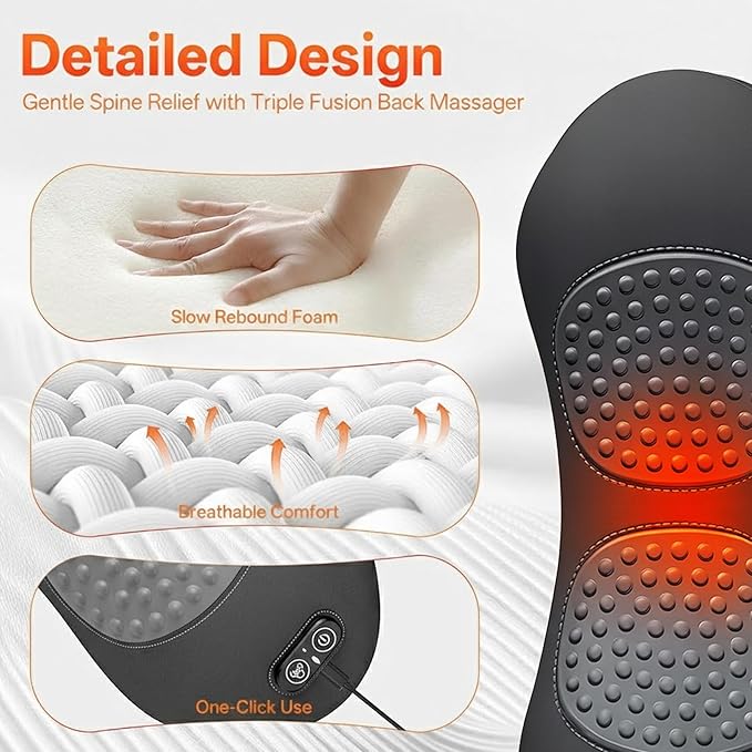 3-in-1 Electric Back Massager Pillow Ergonomic Wedge Cushion with Heat &amp Adjustable Lumbar Support USB Powered Back Support Pad for Bed and Chair