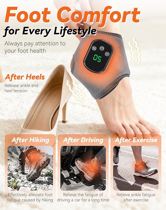 Triple Massager Device Massager for Neuropathy 3 in 1 Ankle Heat Wrap Wireless Portable with 3 Vibration Mode 5 Heat Leavel for Relax Feet (2PCS)
