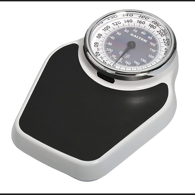 Salter Pro-Helix Professional Oversized Bathroom Scale with Black Vinyl Anti-Slip Bath Mat 400 LB Capacity Analog Scale 18.25 x 13.0 Black/White